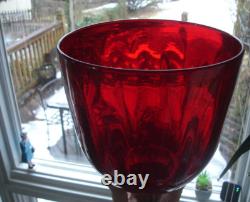 Antique ruby red Murano art glass basket bowl hand blown bubbles egg pontil mark