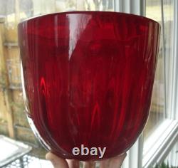 Antique ruby red Murano art glass basket bowl hand blown bubbles egg pontil mark