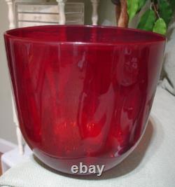 Antique ruby red Murano art glass basket bowl hand blown bubbles egg pontil mark