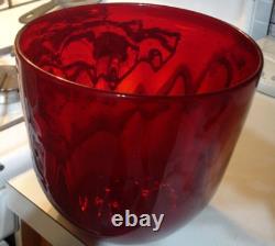 Antique ruby red Murano art glass basket bowl hand blown bubbles egg pontil mark