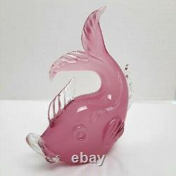 Archimede Seguso Hand Blown Art Glass Pink Alabastro Swimming Gold Fish Figurine