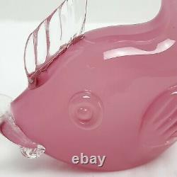 Archimede Seguso Hand Blown Art Glass Pink Alabastro Swimming Gold Fish Figurine