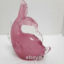 Archimede Seguso Hand Blown Art Glass Pink Alabastro Swimming Gold Fish Figurine