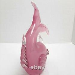 Archimede Seguso Hand Blown Art Glass Pink Alabastro Swimming Gold Fish Figurine