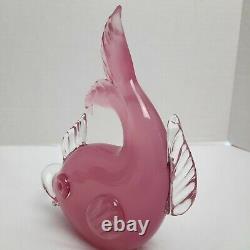 Archimede Seguso Hand Blown Art Glass Pink Alabastro Swimming Gold Fish Figurine