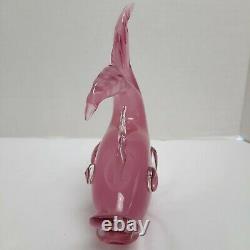 Archimede Seguso Hand Blown Art Glass Pink Alabastro Swimming Gold Fish Figurine