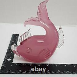 Archimede Seguso Hand Blown Art Glass Pink Alabastro Swimming Gold Fish Figurine