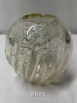 Archimede Seguso. Hand Blown Murano Art Glass Vase. Clear with Silver Flex