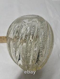 Archimede Seguso. Hand Blown Murano Art Glass Vase. Clear with Silver Flex