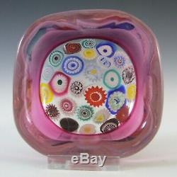 Archimede Seguso Murano Incalmo Millefiori Pink Square Glass Bowl