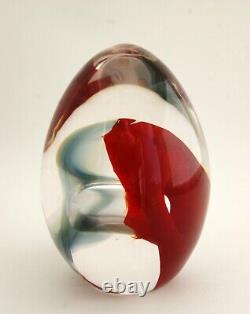 Archimede Seguso Murano Red and Clear Egg-Shaped Paperweight Signed Original Tag