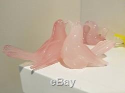 Archimede Seguso Paired Pink Opalino Sommerso Murano Glass Birds