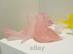 Archimede Seguso Paired Pink Opalino Sommerso Murano Glass Birds