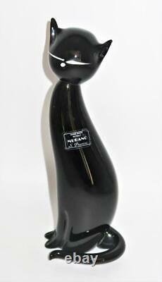 Art Glass Black Cat, Signed S Puccini MCM by Formia Murano Italy, 10 1/2 Tall