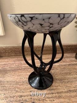 Art Glass Compote Murano Style Centerpiece Bowl Hand Blown Glass