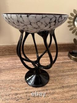 Art Glass Compote Murano Style Centerpiece Bowl Hand Blown Glass