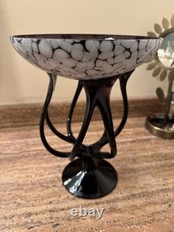 Art Glass Compote Murano Style Centerpiece Bowl Hand Blown Glass