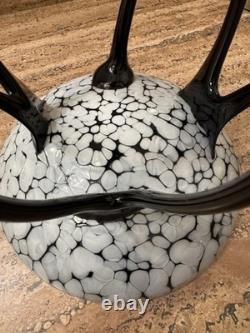 Art Glass Compote Murano Style Centerpiece Bowl Hand Blown Glass