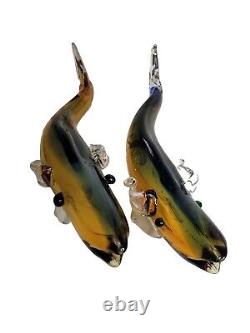 Art Glass Hand Blown Colorful Glass Fish Sculpture. Set Of 2(Murano)