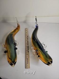 Art Glass Hand Blown Colorful Glass Fish Sculpture. Set Of 2(Murano)