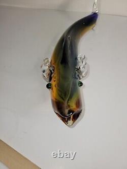 Art Glass Hand Blown Colorful Glass Fish Sculpture. Set Of 2(Murano)