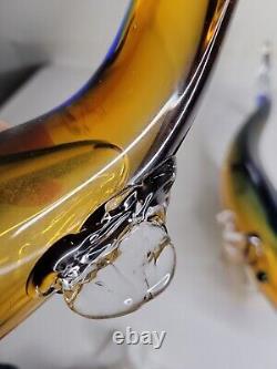 Art Glass Hand Blown Colorful Glass Fish Sculpture. Set Of 2(Murano)