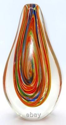 Art Glass Murano-Style, Hand-Blown, Orange, Blue, Sommerso Teardrop Vase 11 3/4