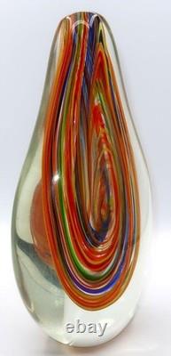 Art Glass Murano-Style, Hand-Blown, Orange, Blue, Sommerso Teardrop Vase 11 3/4