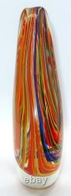 Art Glass Murano-Style, Hand-Blown, Orange, Blue, Sommerso Teardrop Vase 11 3/4