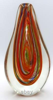 Art Glass Murano-Style, Hand-Blown, Orange, Blue, Sommerso Teardrop Vase 11 3/4