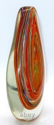 Art Glass Murano-Style, Hand-Blown, Orange, Blue, Sommerso Teardrop Vase 11 3/4