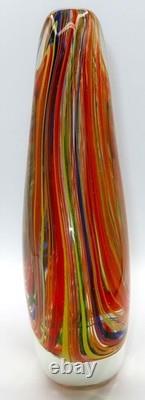 Art Glass Murano-Style, Hand-Blown, Orange, Blue, Sommerso Teardrop Vase 11 3/4