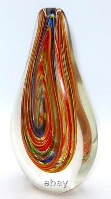 Art Glass Murano-Style, Hand-Blown, Orange, Blue, Sommerso Teardrop Vase 11 3/4