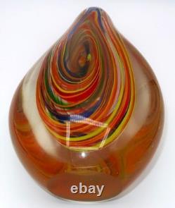 Art Glass Murano-Style, Hand-Blown, Orange, Blue, Sommerso Teardrop Vase 11 3/4