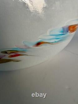 Art Milk Glass Hand Blown Large Decanter Bottle With Blue Stopper Italy Murano