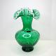 Arte Murano Kristal Mery Green Vase Ruffled Hand Blown Art Glass Made in Italy