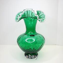 Arte Murano Kristal Mery Green Vase Ruffled Hand Blown Art Glass Made in Italy