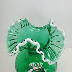 Arte Murano Kristal Mery Green Vase Ruffled Hand Blown Art Glass Made in Italy