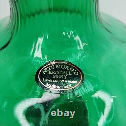 Arte Murano Kristal Mery Green Vase Ruffled Hand Blown Art Glass Made in Italy