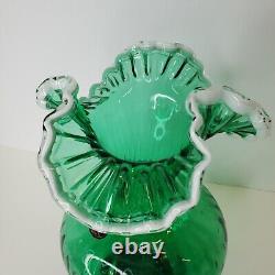 Arte Murano Kristal Mery Green Vase Ruffled Hand Blown Art Glass Made in Italy