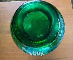 Arte Murano Kristal Mery Green Vase Ruffled Hand Blown Art Glass Made in Italy