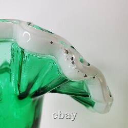 Arte Murano Kristal Mery Green Vase Ruffled Hand Blown Art Glass Made in Italy