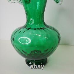 Arte Murano Kristal Mery Green Vase Ruffled Hand Blown Art Glass Made in Italy