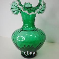 Arte Murano Kristal Mery Green Vase Ruffled Hand Blown Art Glass Made in Italy