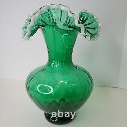 Arte Murano Kristal Mery Green Vase Ruffled Hand Blown Art Glass Made in Italy