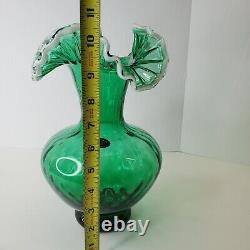 Arte Murano Kristal Mery Green Vase Ruffled Hand Blown Art Glass Made in Italy