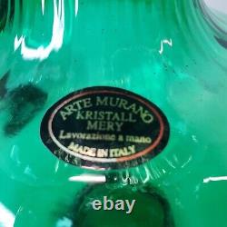 Arte Murano Kristal Mery Green Vase Ruffled Hand Blown Art Glass Made in Italy