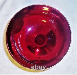 Atq. Murano Czech Moser floral enamel encrusted ruby red 24K gold gilt bowl mint