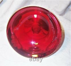 Atq. Murano Czech Moser floral enamel encrusted ruby red 24K gold gilt bowl mint