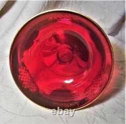 Atq. Murano Czech Moser floral enamel encrusted ruby red 24K gold gilt bowl mint